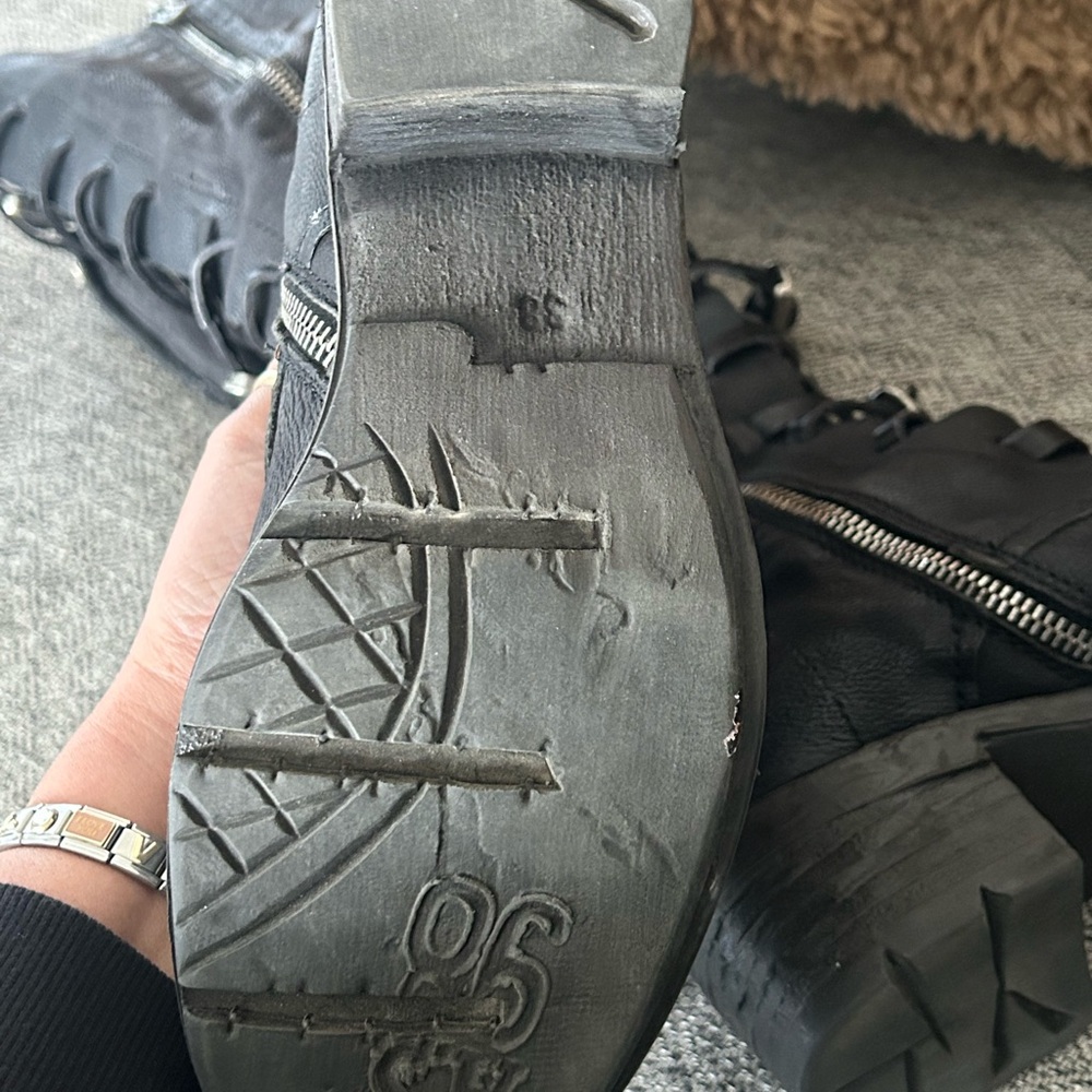 A.S.98 Black Lace-Up Buckle Boots - Picture 4 of 10